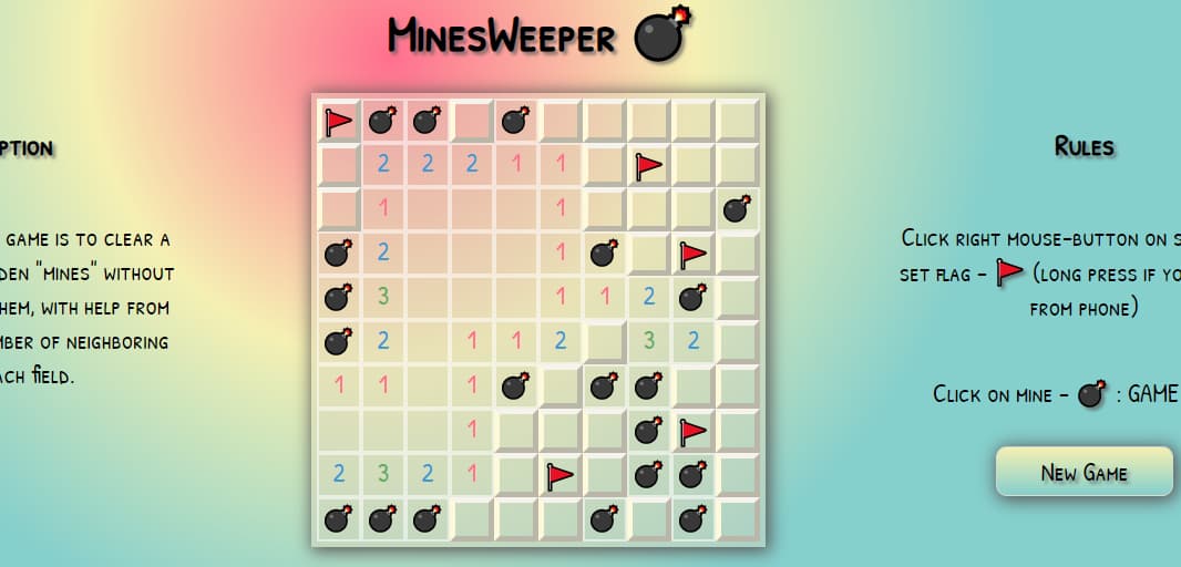Screenshot of MinesWeeper game